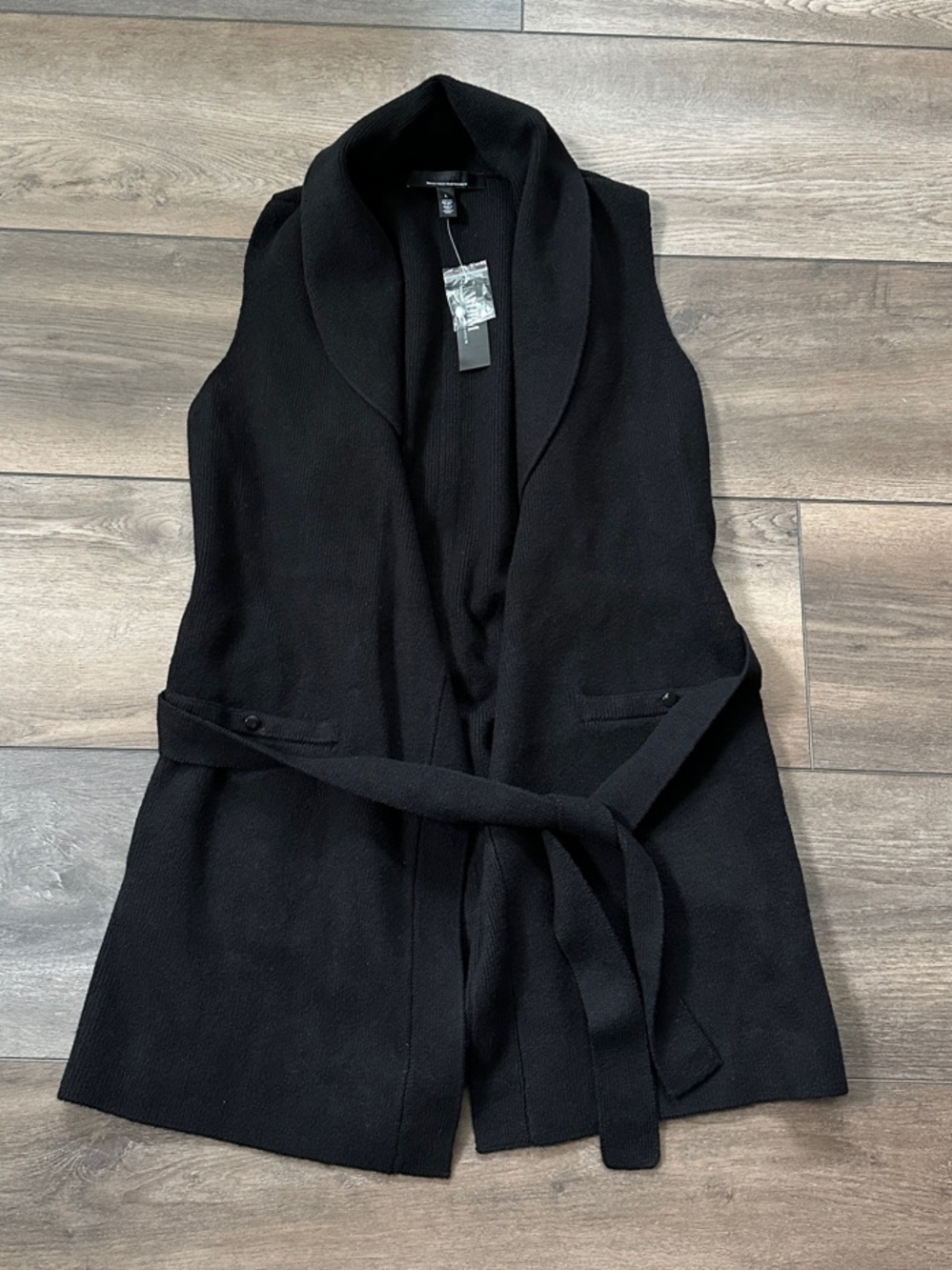 White House Black Market Black Sleeveless Knit Shawl Collar Cardigan Vest